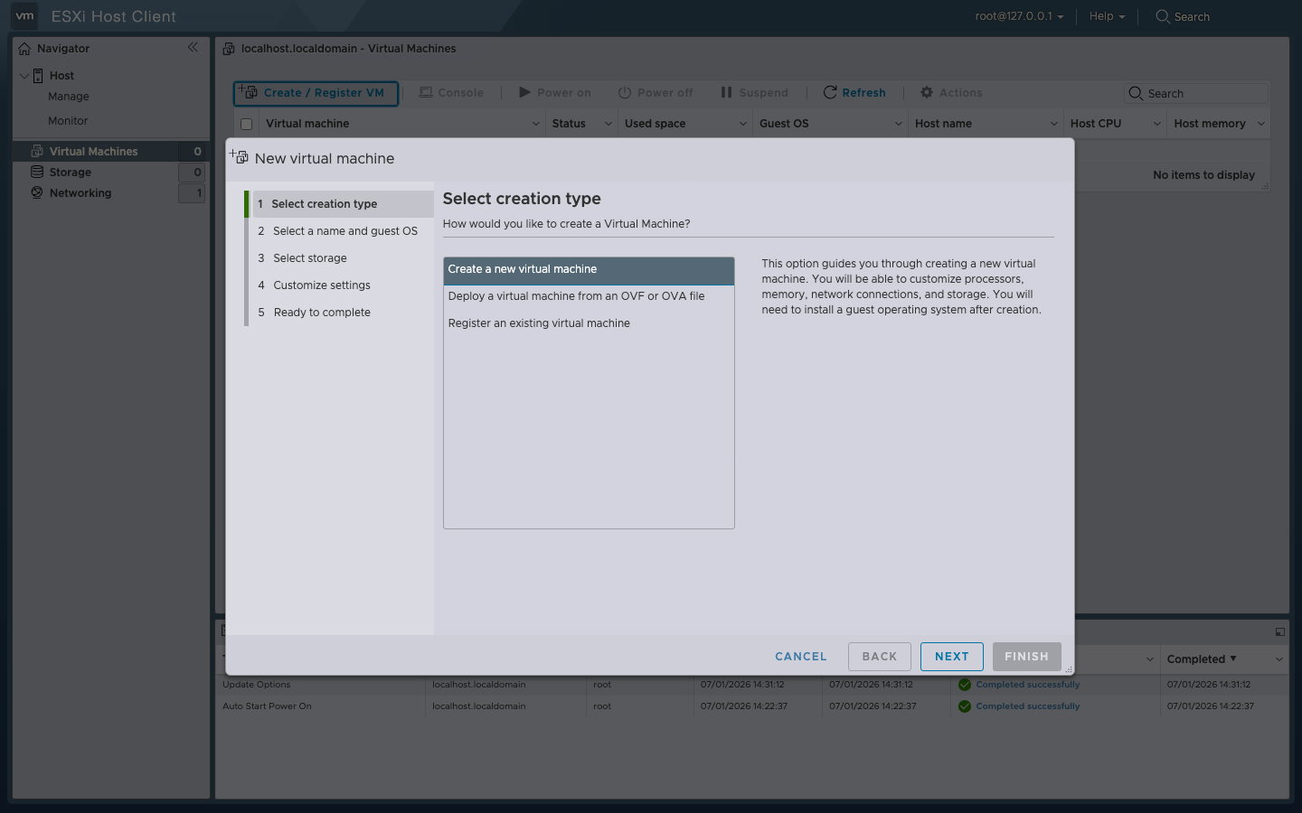 Create / Register VM wizard