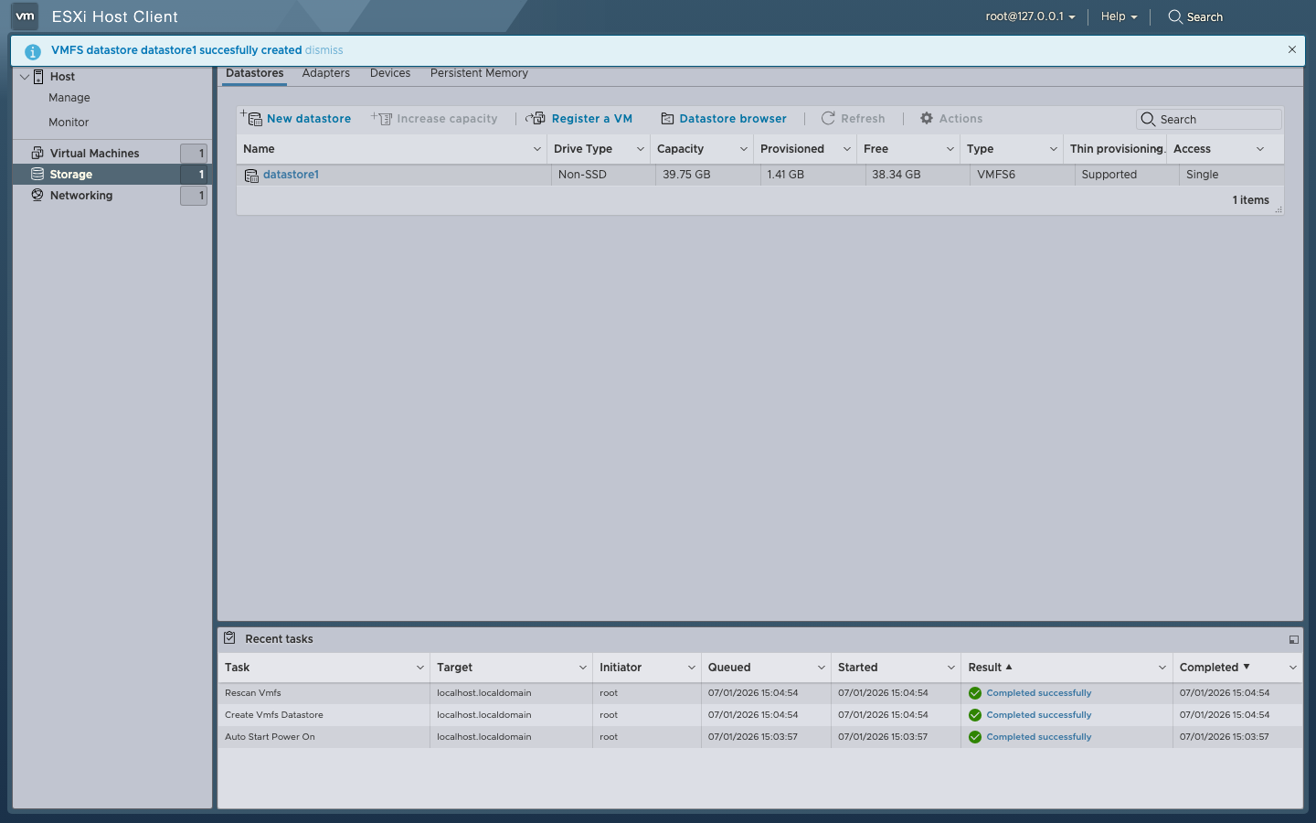 Datastore created