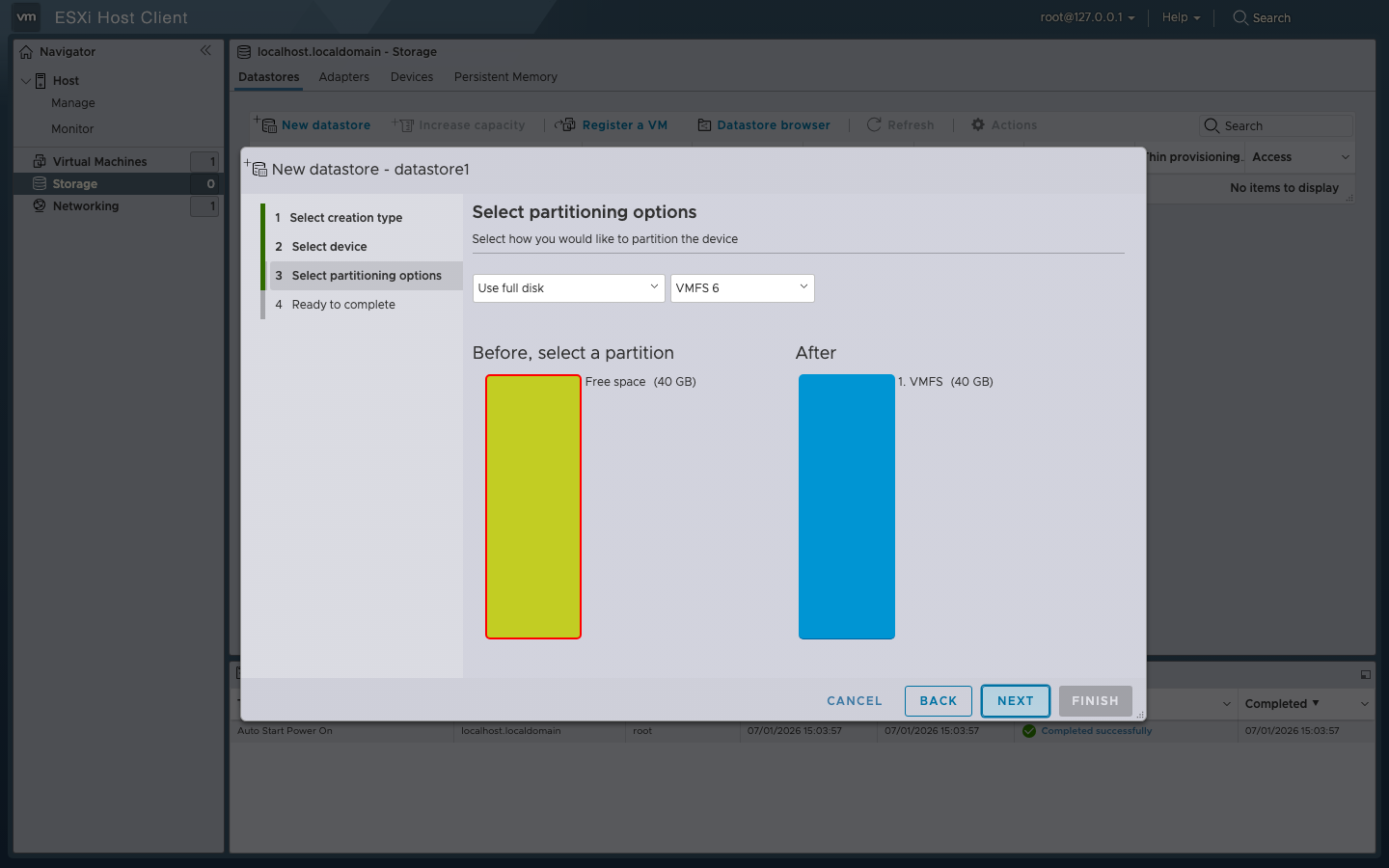 New datastore step 4 — partitioning