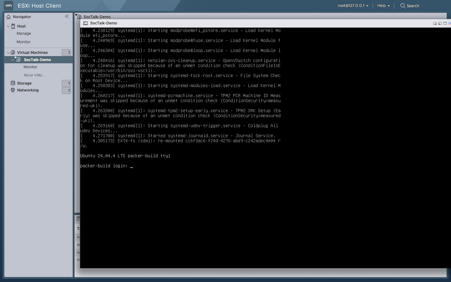 VM console — Ubuntu boot to login