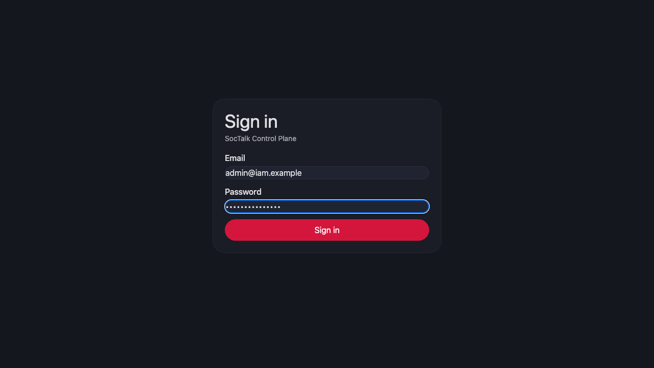 The SocTalk sign-in page