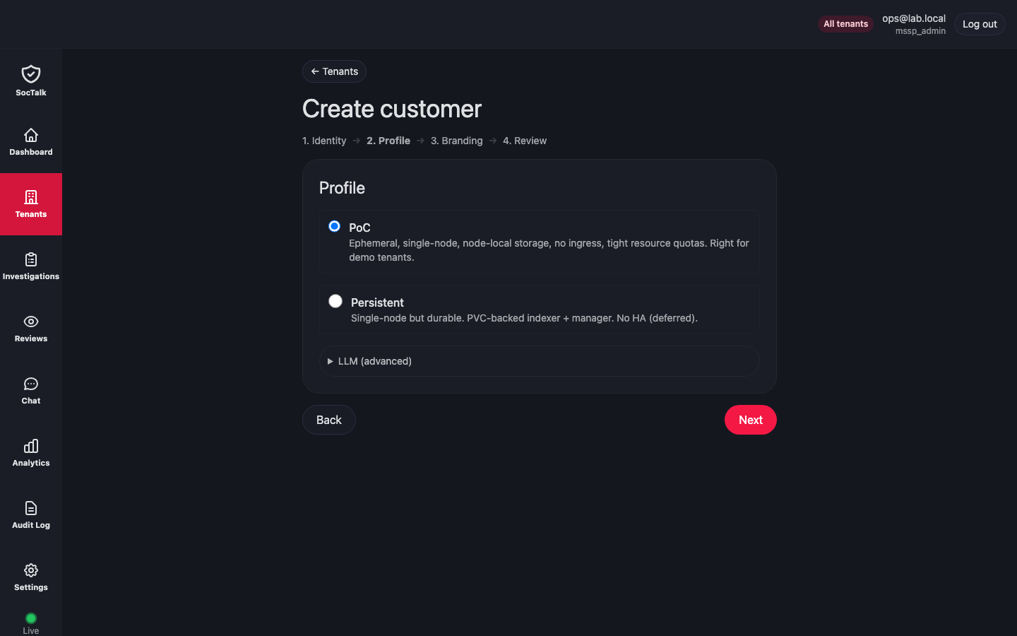 Create Customer: Profile step