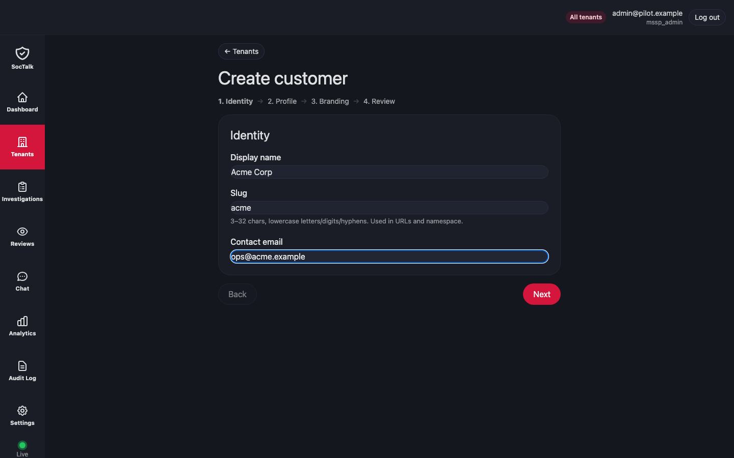 Create customer — 1. Identidad