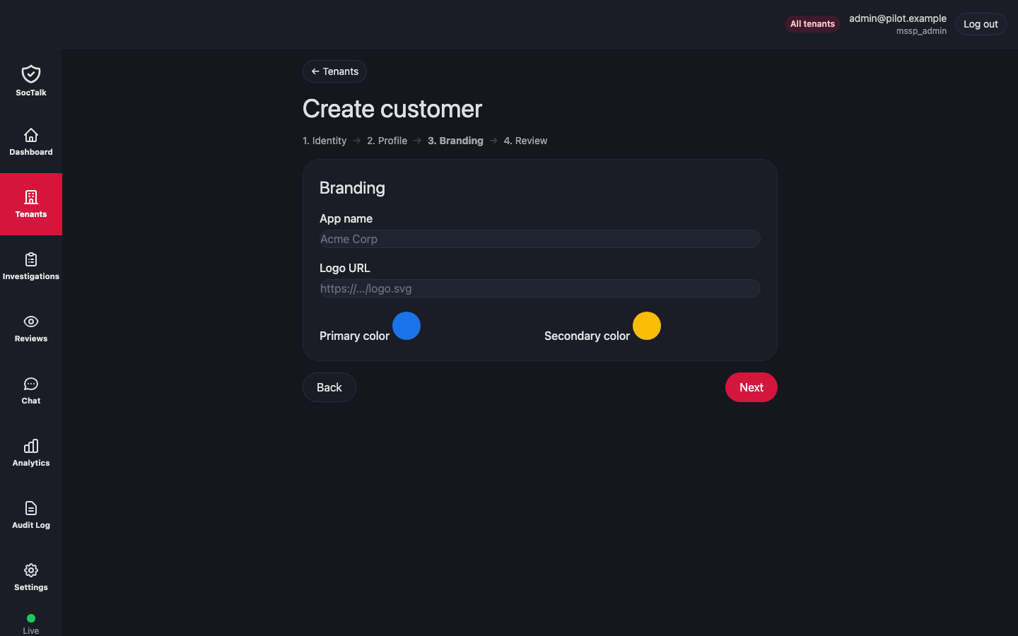 Create customer — 3. Marca