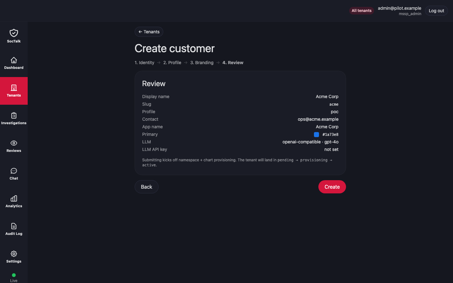 Create customer — 4. Revisión