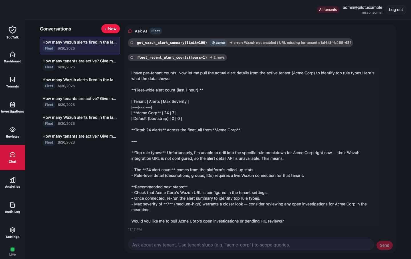 Ask AI — acotado a un solo tenant