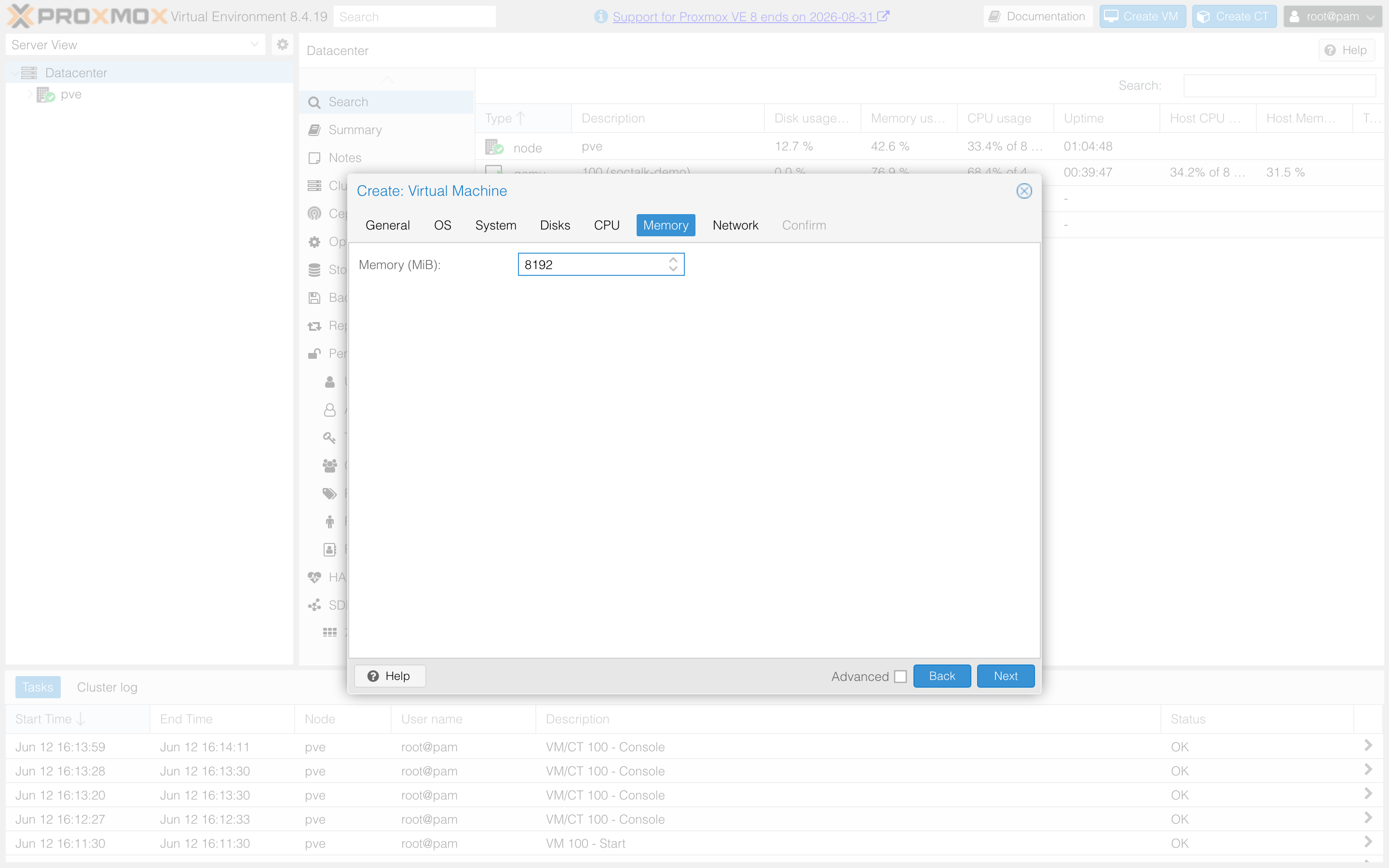Create VM — Memory