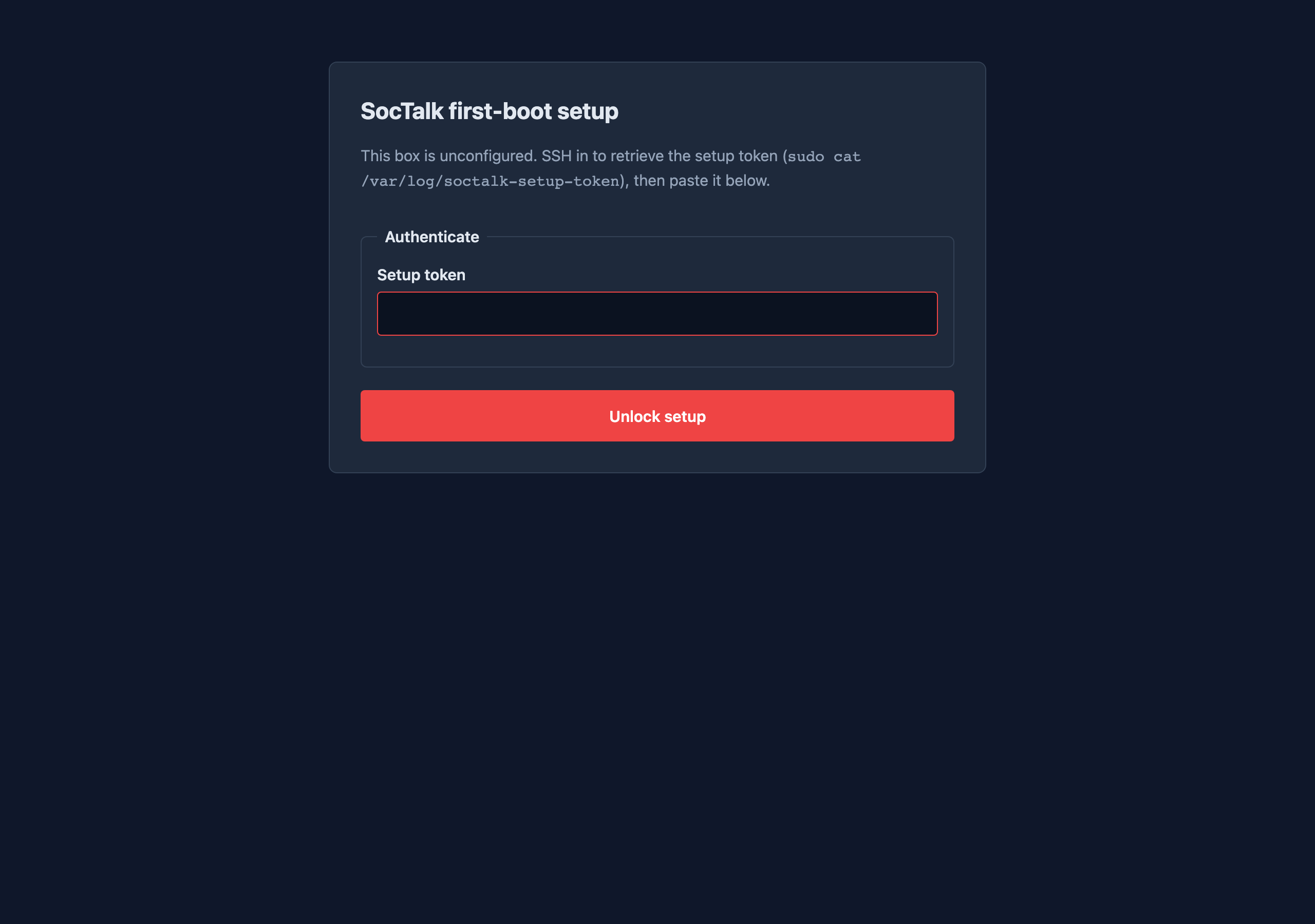 Setup wizard — token entry