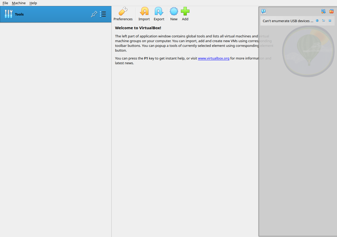 VirtualBox Manager